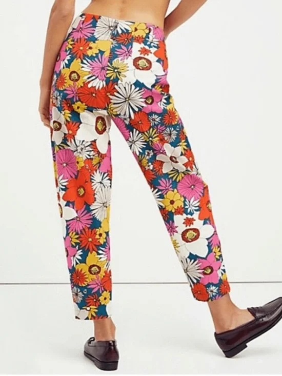 Free People Tessa Tapered Pants Retro Floral High Rise Crop Size 4 - Picture 2 of 9